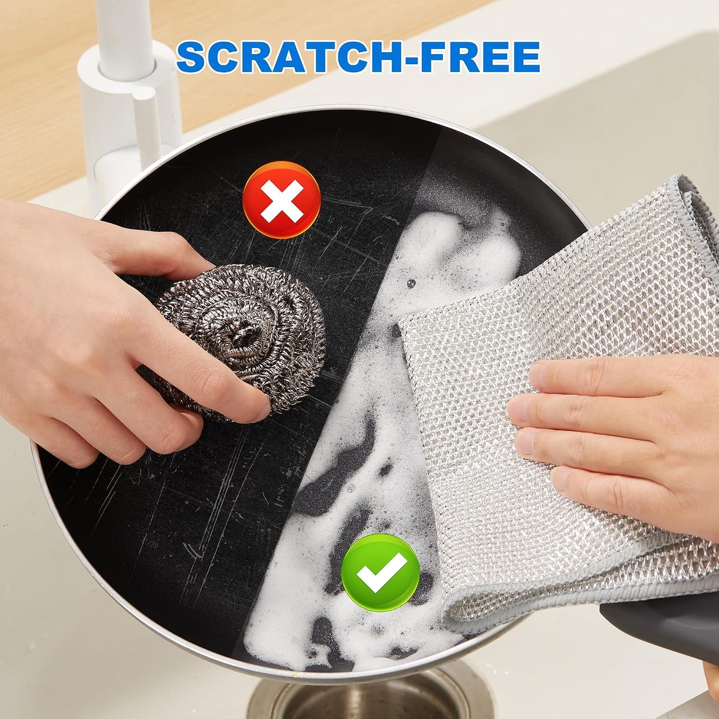Bubble Mesh Microfiber Cleaning Cloth, Reusable Non-Scratch Cleaning Rags, Dual-Sided Dish Cloths, Multipurpose Dish Rags for Dishwashing, Kitchen, Stainless Steel-6 Packs, Yellow