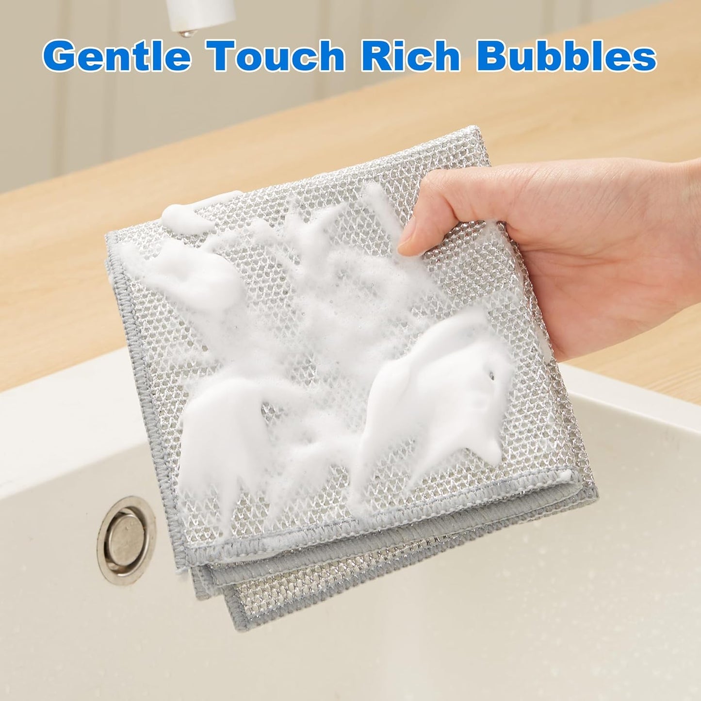 Bubble Mesh Microfiber Cleaning Cloth, Reusable Non-Scratch Cleaning Rags, Dual-Sided Dish Cloths, Multipurpose Dish Rags for Dishwashing, Kitchen, Stainless Steel-6 Packs, Yellow