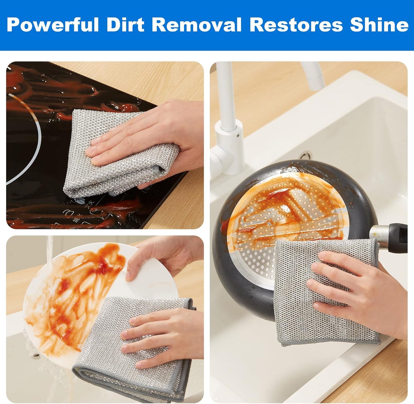 Bubble Mesh Microfiber Cleaning Cloth, Reusable Non-Scratch Cleaning Rags, Dual-Sided Dish Cloths, Multipurpose Dish Rags for Dishwashing, Kitchen, Stainless Steel-6 Packs, Yellow