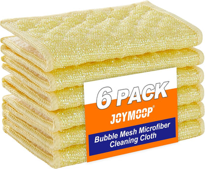 Bubble Mesh Microfiber Cleaning Cloth, Reusable Non-Scratch Cleaning Rags, Dual-Sided Dish Cloths, Multipurpose Dish Rags for Dishwashing, Kitchen, Stainless Steel-6 Packs, Yellow