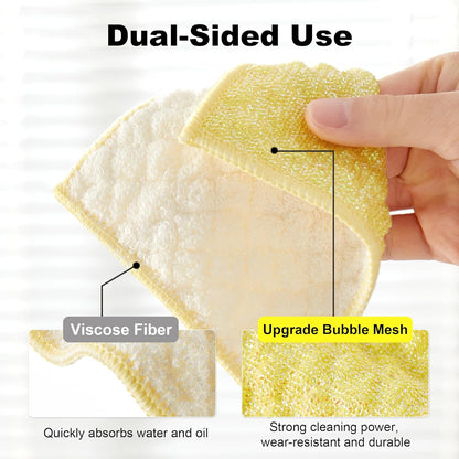 Bubble Mesh Microfiber Cleaning Cloth, Reusable Non-Scratch Cleaning Rags, Dual-Sided Dish Cloths, Multipurpose Dish Rags for Dishwashing, Kitchen, Stainless Steel-6 Packs, Yellow