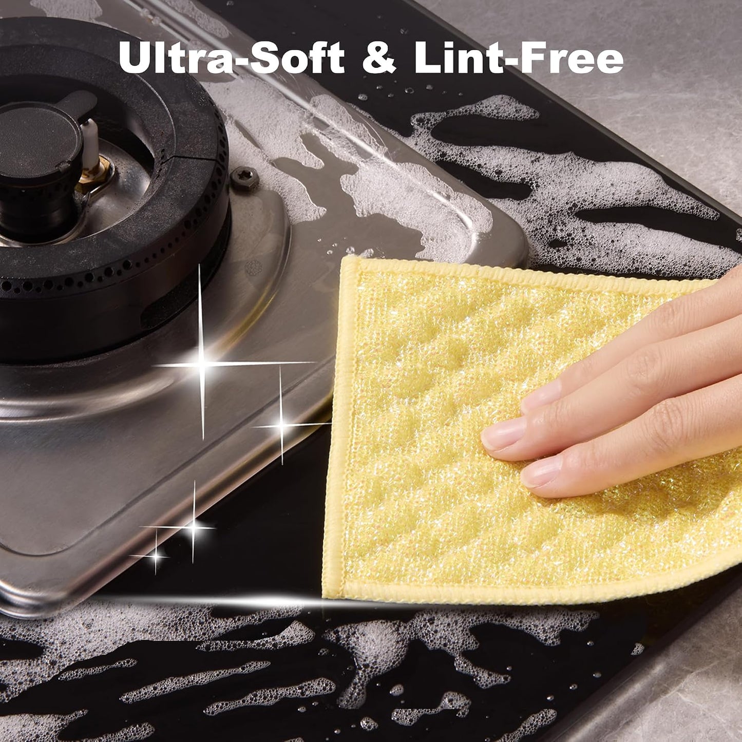 Bubble Mesh Microfiber Cleaning Cloth, Reusable Non-Scratch Cleaning Rags, Dual-Sided Dish Cloths, Multipurpose Dish Rags for Dishwashing, Kitchen, Stainless Steel-6 Packs, Yellow