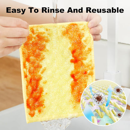 Bubble Mesh Microfiber Cleaning Cloth, Reusable Non-Scratch Cleaning Rags, Dual-Sided Dish Cloths, Multipurpose Dish Rags for Dishwashing, Kitchen, Stainless Steel-6 Packs, Yellow