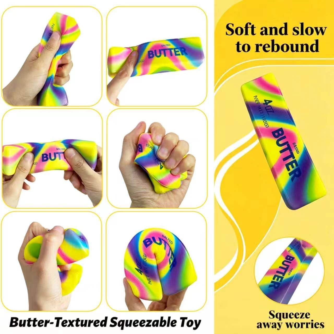 Butter Squishy, Rainbow Butter Squishy Stress Relief, Fidget Tool for Anxiety Management, Office Desktop Sensory Stimulation, Yellow Stick 14 x 4 x 4 cm