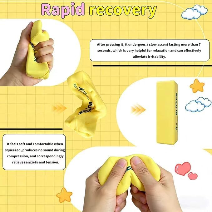 Butter Squishy, Rainbow Butter Squishy Stress Relief, Fidget Tool for Anxiety Management, Office Desktop Sensory Stimulation, Yellow Stick 14 x 4 x 4 cm