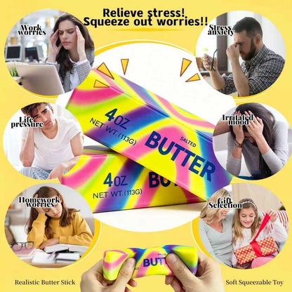 Butter Squishy, Rainbow Butter Squishy Stress Relief, Fidget Tool for Anxiety Management, Office Desktop Sensory Stimulation, Yellow Stick 14 x 4 x 4 cm
