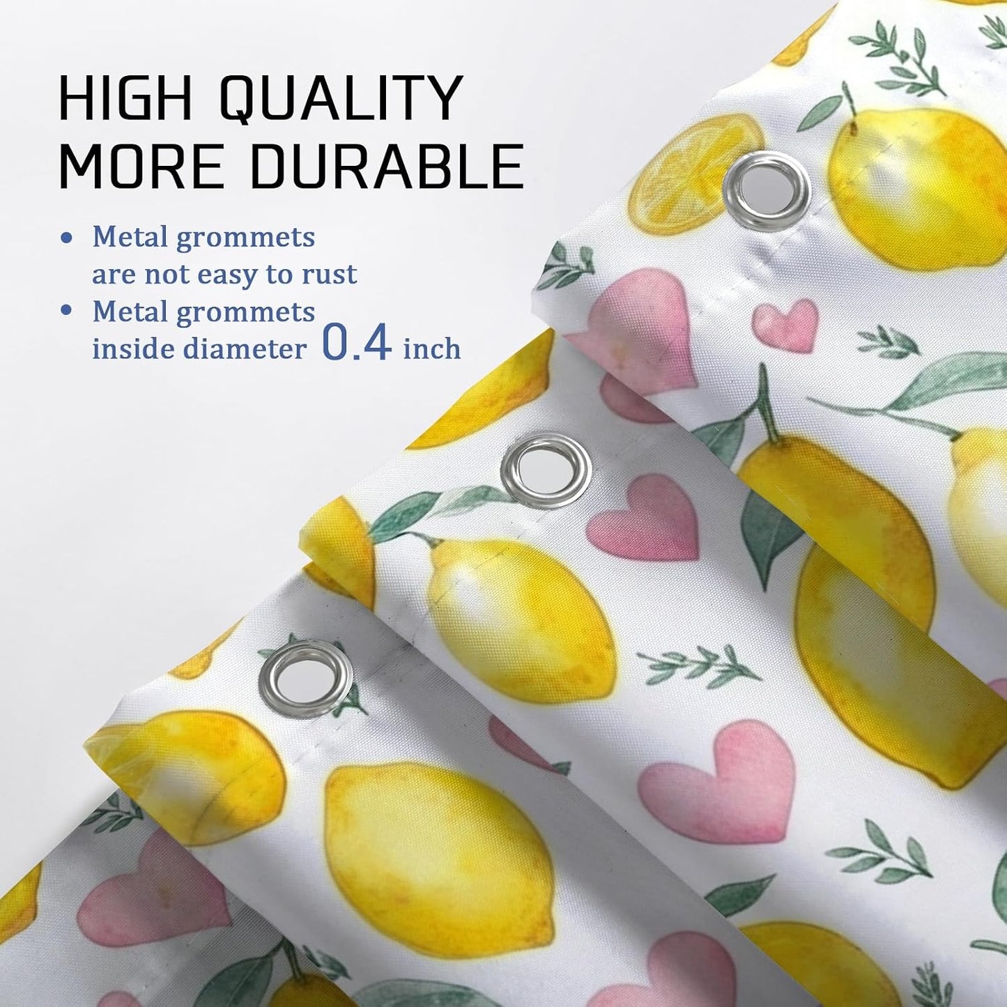Lemon Shower Curtain Sets, Summer Fanciful Heart Leaf Summer Yellow Washable with Hooks Bathroom Sets with Shower Curtain and Rugs Decorative for Toile Guest Room 72x72 Inch