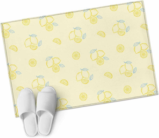 Summer Fruit Leaf Pastoral Plant Light Yellow Entryway Rug 2'x3', Small Area Rug Non-Slip Front Door Mat Washable Floor Carpet for Indoor Entrance Kitchen Bathroom