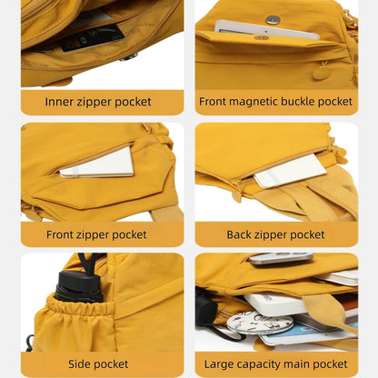 Convertible Sling Backpack for Women, Water-Resistant Lightweight Nylon Pack Hiking Travel Bag (Yellow)