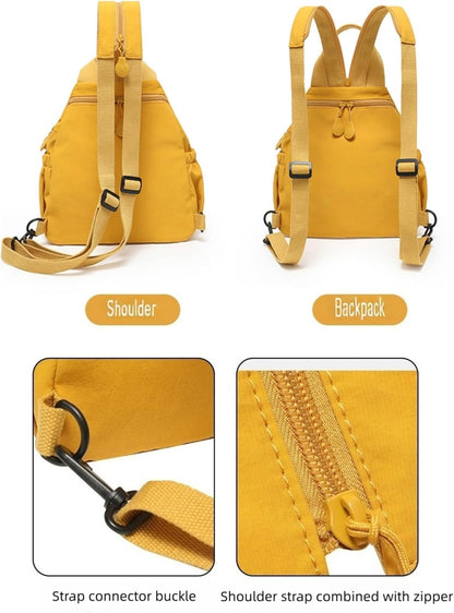 Convertible Sling Backpack for Women, Water-Resistant Lightweight Nylon Pack Hiking Travel Bag (Yellow)