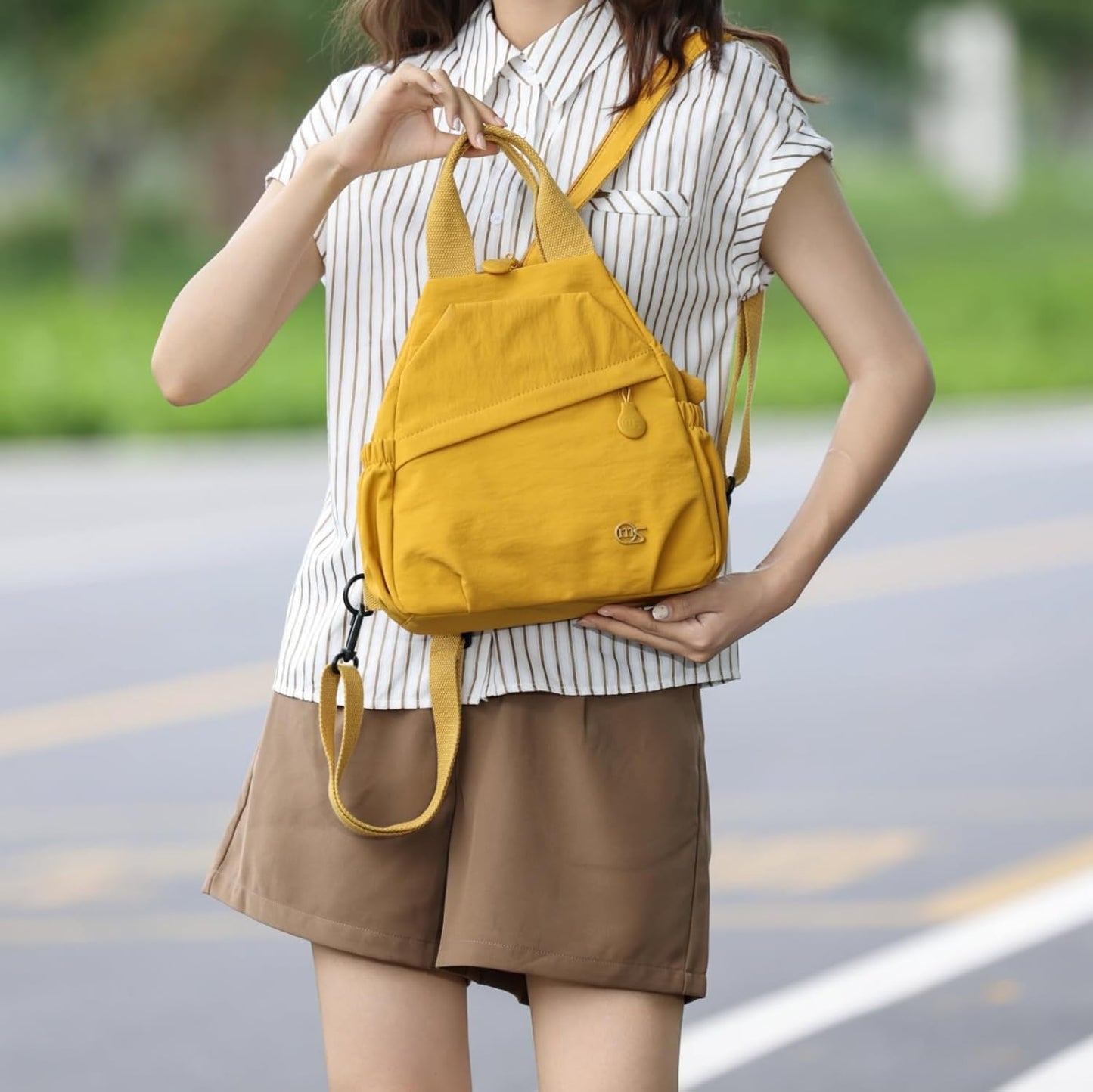 Convertible Sling Backpack for Women, Water-Resistant Lightweight Nylon Pack Hiking Travel Bag (Yellow)