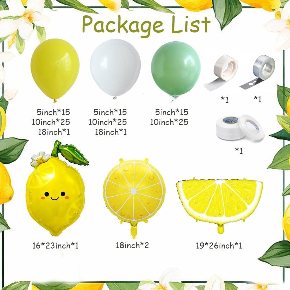Lemon Balloon Arch Garland, Yellow and Green Balloon Arch Kit with Lemon Foil Balloon for Lemon Baby Shower Bridal Shower Freshly Graduated Lemon Decor Birthday Party Decorations