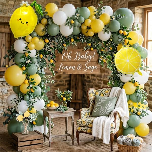 Lemon Balloon Arch Garland, Yellow and Green Balloon Arch Kit with Lemon Foil Balloon for Lemon Baby Shower Bridal Shower Freshly Graduated Lemon Decor Birthday Party Decorations