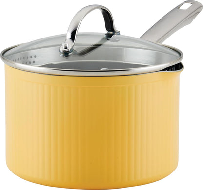 Style Nonstick Cookware Straining Saucepan with Lid, Dishwasher Safe, 3 Quart - Yellow