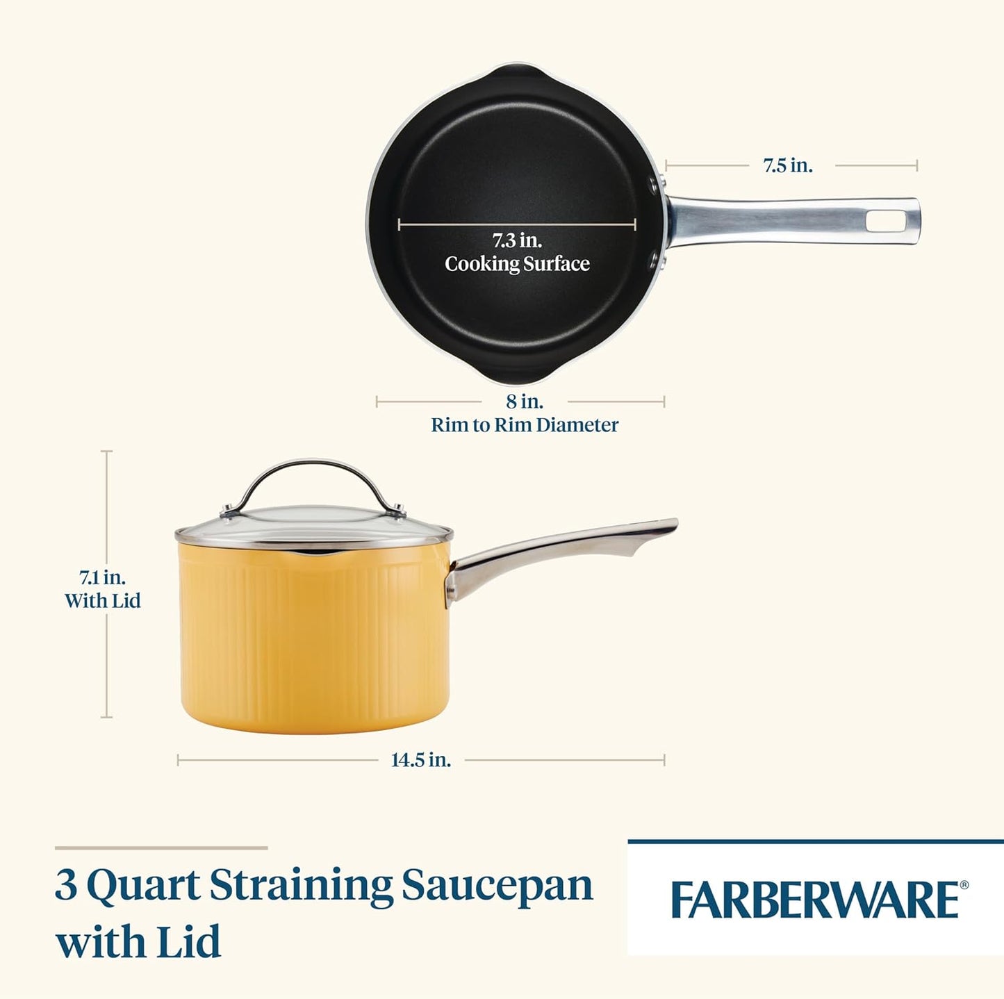 Style Nonstick Cookware Straining Saucepan with Lid, Dishwasher Safe, 3 Quart - Yellow