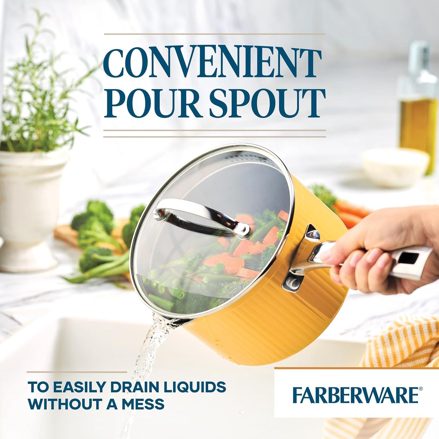 Style Nonstick Cookware Straining Saucepan with Lid, Dishwasher Safe, 3 Quart - Yellow