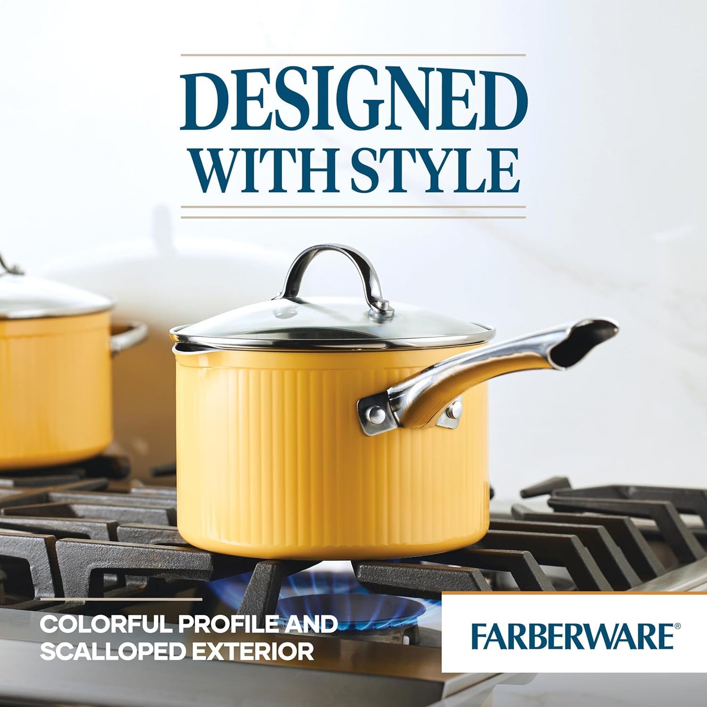 Style Nonstick Cookware Straining Saucepan with Lid, Dishwasher Safe, 3 Quart - Yellow
