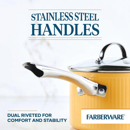 Style Nonstick Cookware Straining Saucepan with Lid, Dishwasher Safe, 3 Quart - Yellow