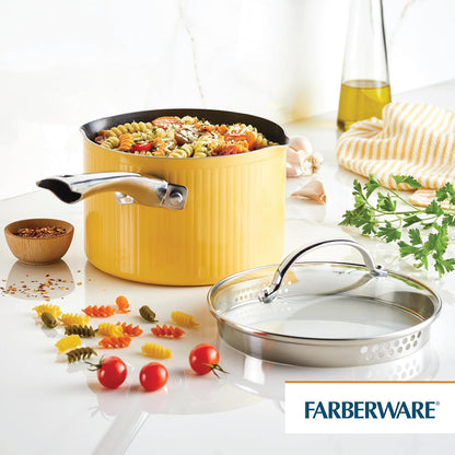 Style Nonstick Cookware Straining Saucepan with Lid, Dishwasher Safe, 3 Quart - Yellow