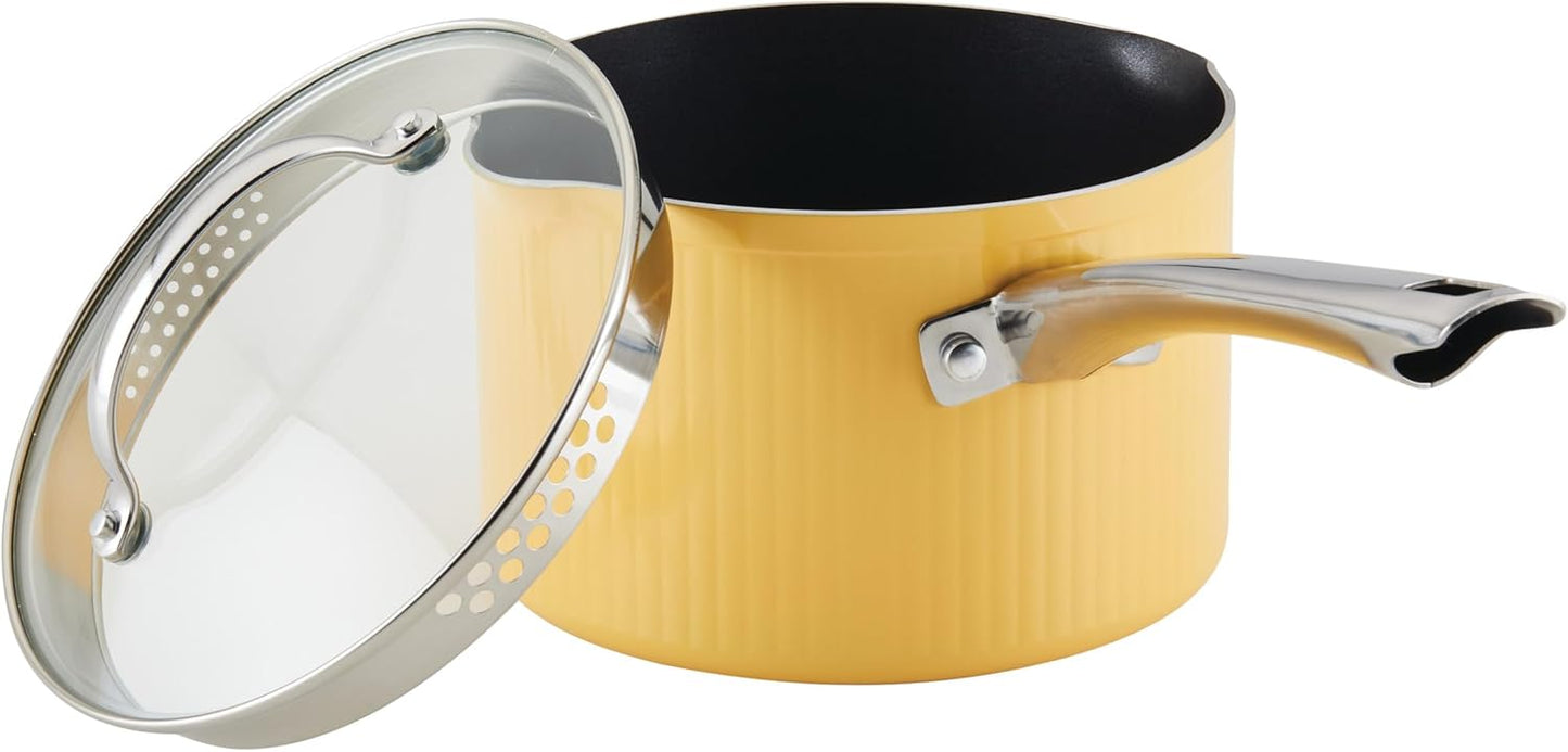 Style Nonstick Cookware Straining Saucepan with Lid, Dishwasher Safe, 3 Quart - Yellow