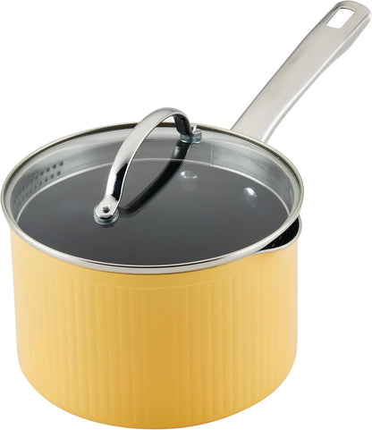 Style Nonstick Cookware Straining Saucepan with Lid, Dishwasher Safe, 3 Quart - Yellow