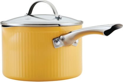 Style Nonstick Cookware Straining Saucepan with Lid, Dishwasher Safe, 3 Quart - Yellow