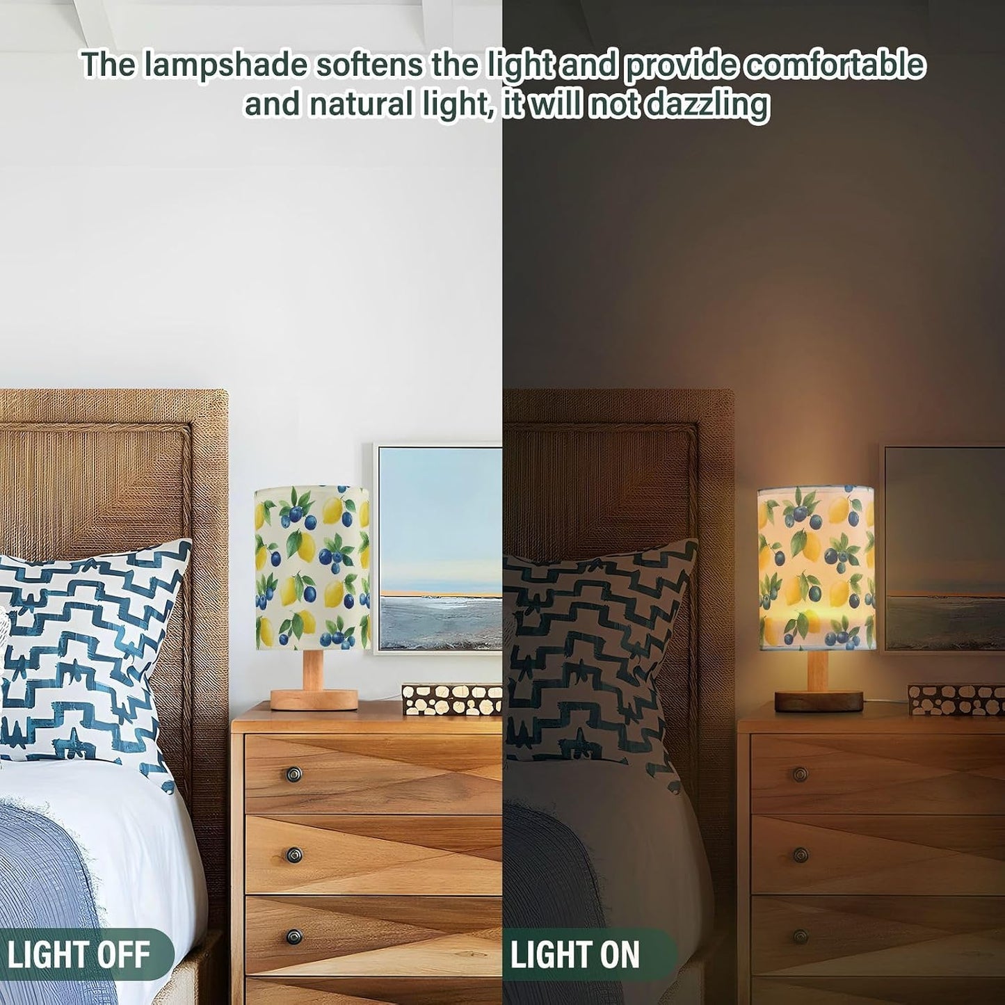 Bedside Table Lamp Lemon Yellow Citrus Fruits (16) Kids Nightstand Lamp Night Light Fabric Shade for Bedroom Living Room Home Office
