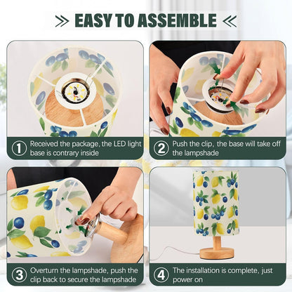Bedside Table Lamp Lemon Yellow Citrus Fruits (16) Kids Nightstand Lamp Night Light Fabric Shade for Bedroom Living Room Home Office