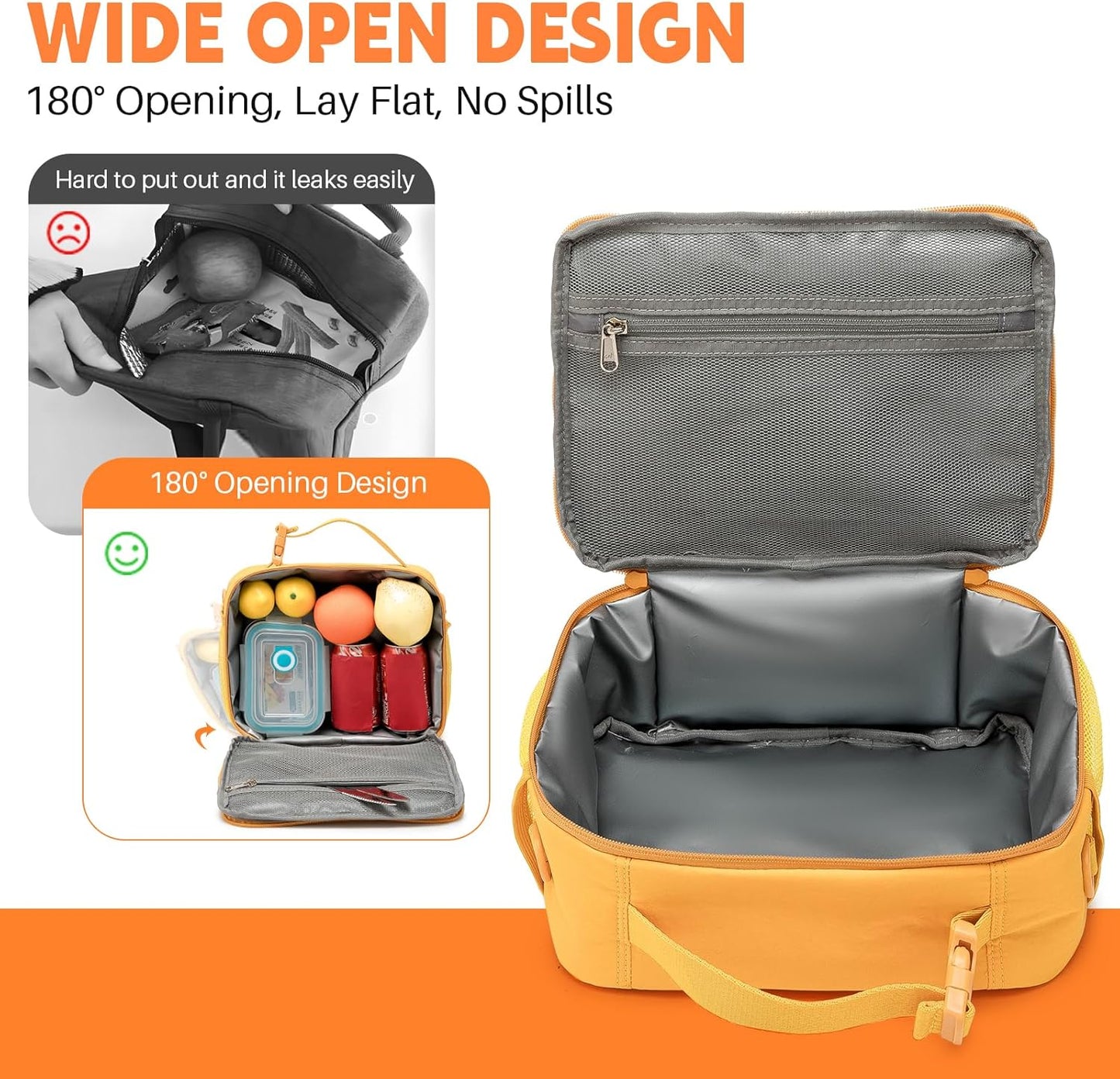 Lunch Bag for Women, 8L Quilted Cooler Tote – Lightweight, Waterproof, Reusable Puffy Lunch Box for Work & Office, Earth-yellow