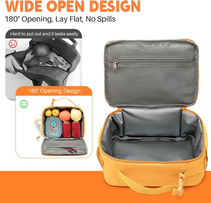Lunch Bag for Women, 8L Quilted Cooler Tote – Lightweight, Waterproof, Reusable Puffy Lunch Box for Work & Office, Earth-yellow