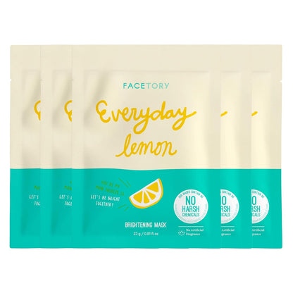 K Beauty Face Mask Skin Care - Everyday LEMON Brightening Sheet Mask | Plant-Based with Lemon Extract (5 Pack)
