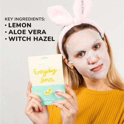 K Beauty Face Mask Skin Care - Everyday LEMON Brightening Sheet Mask | Plant-Based with Lemon Extract (5 Pack)