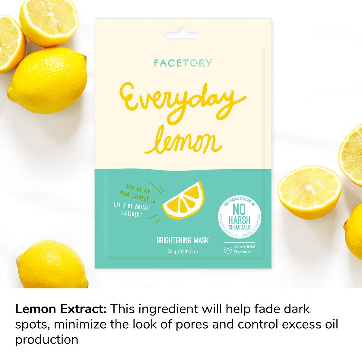 K Beauty Face Mask Skin Care - Everyday LEMON Brightening Sheet Mask | Plant-Based with Lemon Extract (5 Pack)