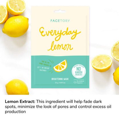 K Beauty Face Mask Skin Care - Everyday LEMON Brightening Sheet Mask | Plant-Based with Lemon Extract (5 Pack)