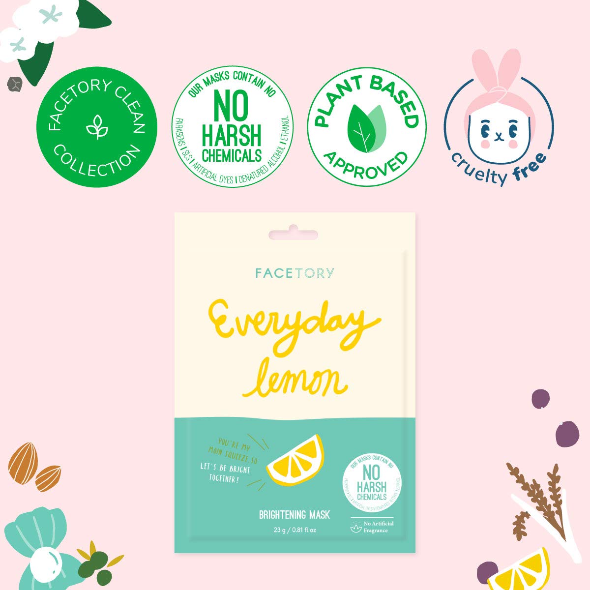 K Beauty Face Mask Skin Care - Everyday LEMON Brightening Sheet Mask | Plant-Based with Lemon Extract (5 Pack)