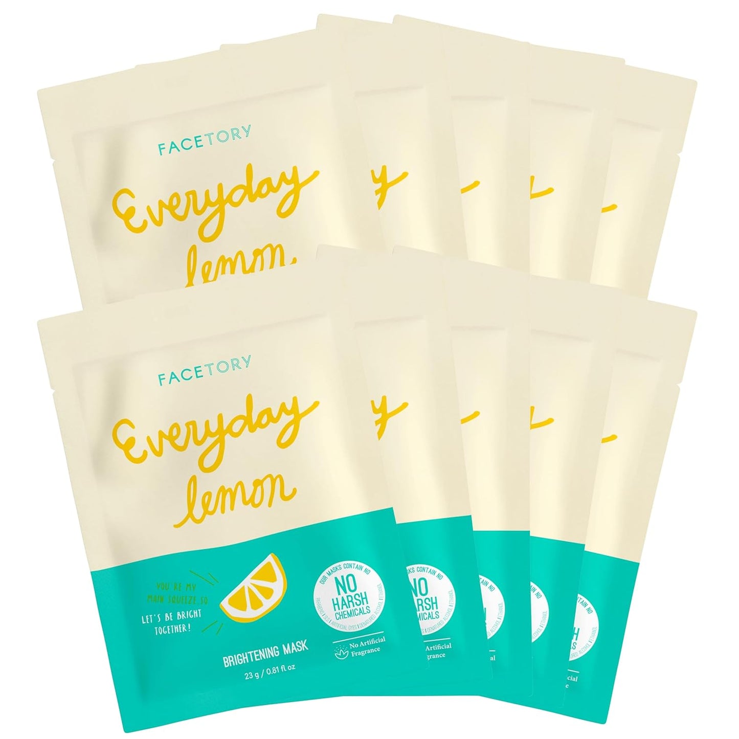 K Beauty Face Mask Skin Care - Everyday LEMON Brightening Sheet Mask | Plant-Based with Lemon Extract (5 Pack)