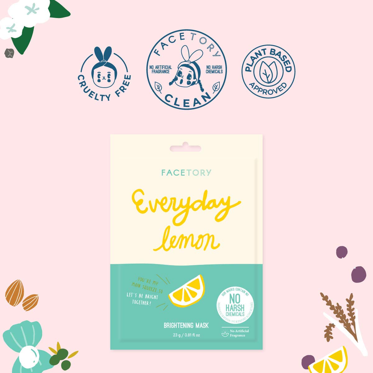 K Beauty Face Mask Skin Care - Everyday LEMON Brightening Sheet Mask | Plant-Based with Lemon Extract (5 Pack)