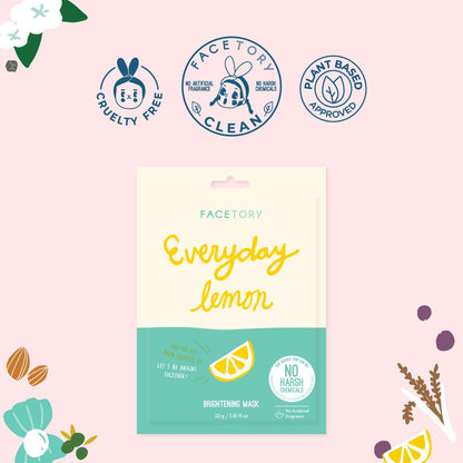 K Beauty Face Mask Skin Care - Everyday LEMON Brightening Sheet Mask | Plant-Based with Lemon Extract (5 Pack)