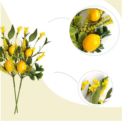 TEMPUS 3PCS Artificial Lemon Decor 16" Fake Lemons Branch Yellow Lemon and Greenery for Kitchen Party Table Centerpiece Farmhouse Home Daily Decoration