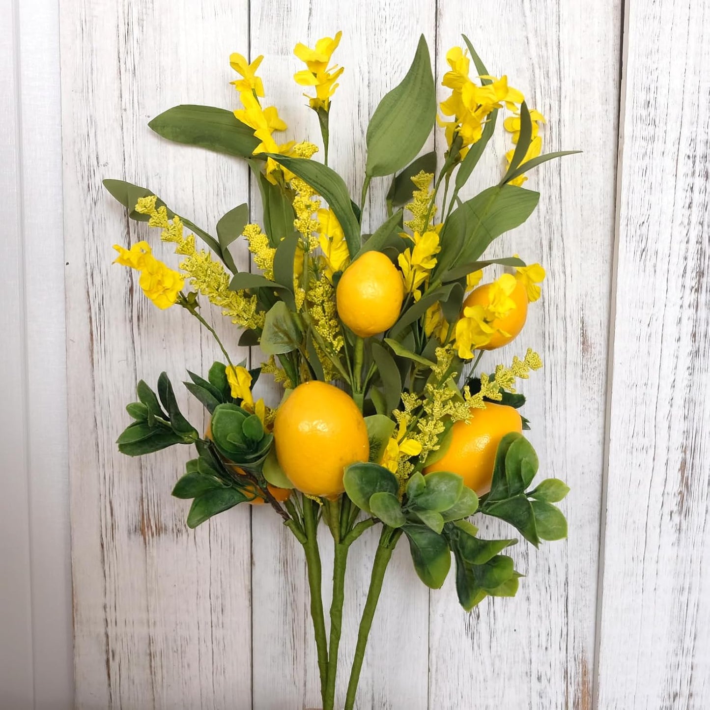 TEMPUS 3PCS Artificial Lemon Decor 16" Fake Lemons Branch Yellow Lemon and Greenery for Kitchen Party Table Centerpiece Farmhouse Home Daily Decoration