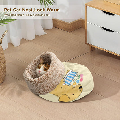 Happy Birthday Dog Yellow Cat Cave Bed for Indoor Cats Pet Tunnel Hideout Nest Winter Cozy Plush Washable Camas para Gatos