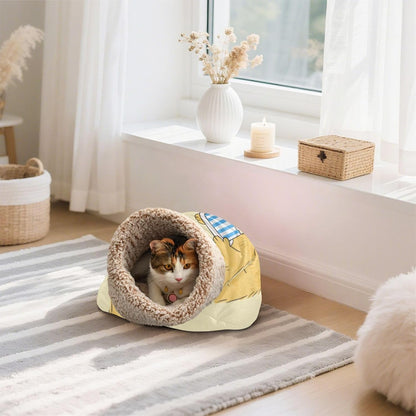 Happy Birthday Dog Yellow Cat Cave Bed for Indoor Cats Pet Tunnel Hideout Nest Winter Cozy Plush Washable Camas para Gatos