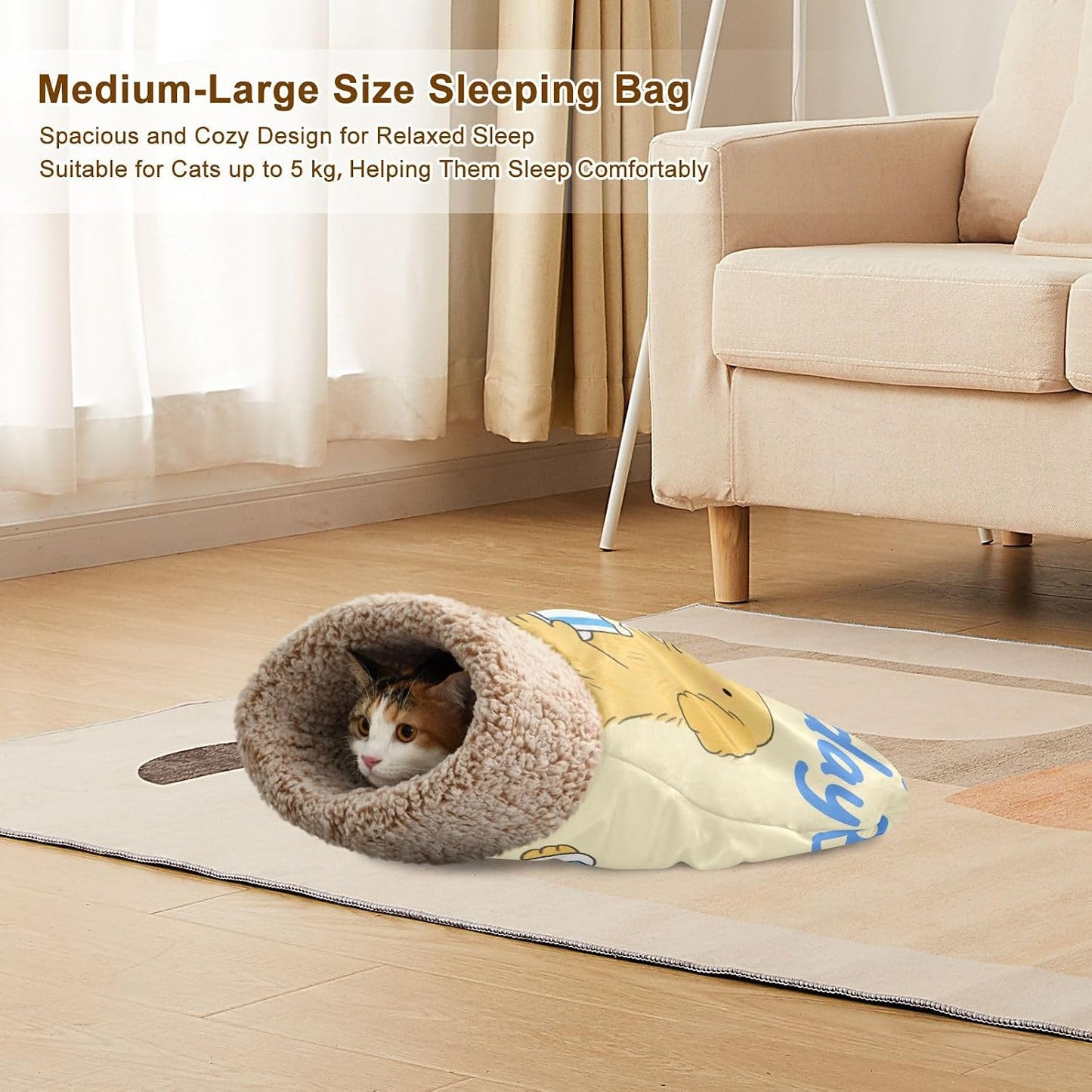 Happy Birthday Dog Yellow Cat Cave Bed for Indoor Cats Pet Tunnel Hideout Nest Winter Cozy Plush Washable Camas para Gatos