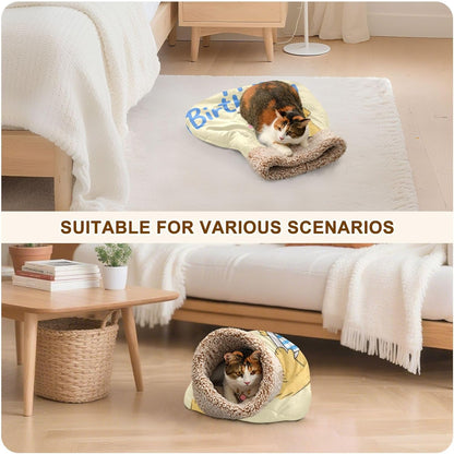 Happy Birthday Dog Yellow Cat Cave Bed for Indoor Cats Pet Tunnel Hideout Nest Winter Cozy Plush Washable Camas para Gatos