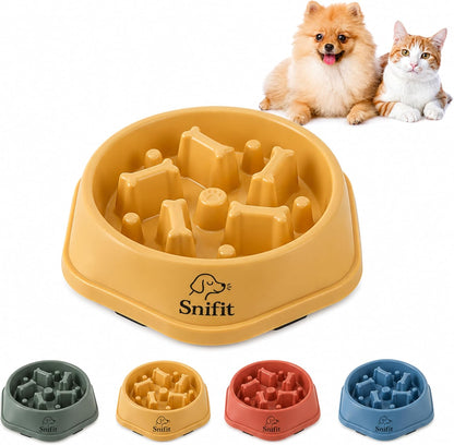 Slow Feeder Bowl for Small & Medium Cats & Dogs - Durable Slow Feeding Bowl with Non-Slip Base -Anti-Choking Puzzle Food Bowl for Dogs That Helps Mental Stimulation & Reduces Fast Eating-Yellow
