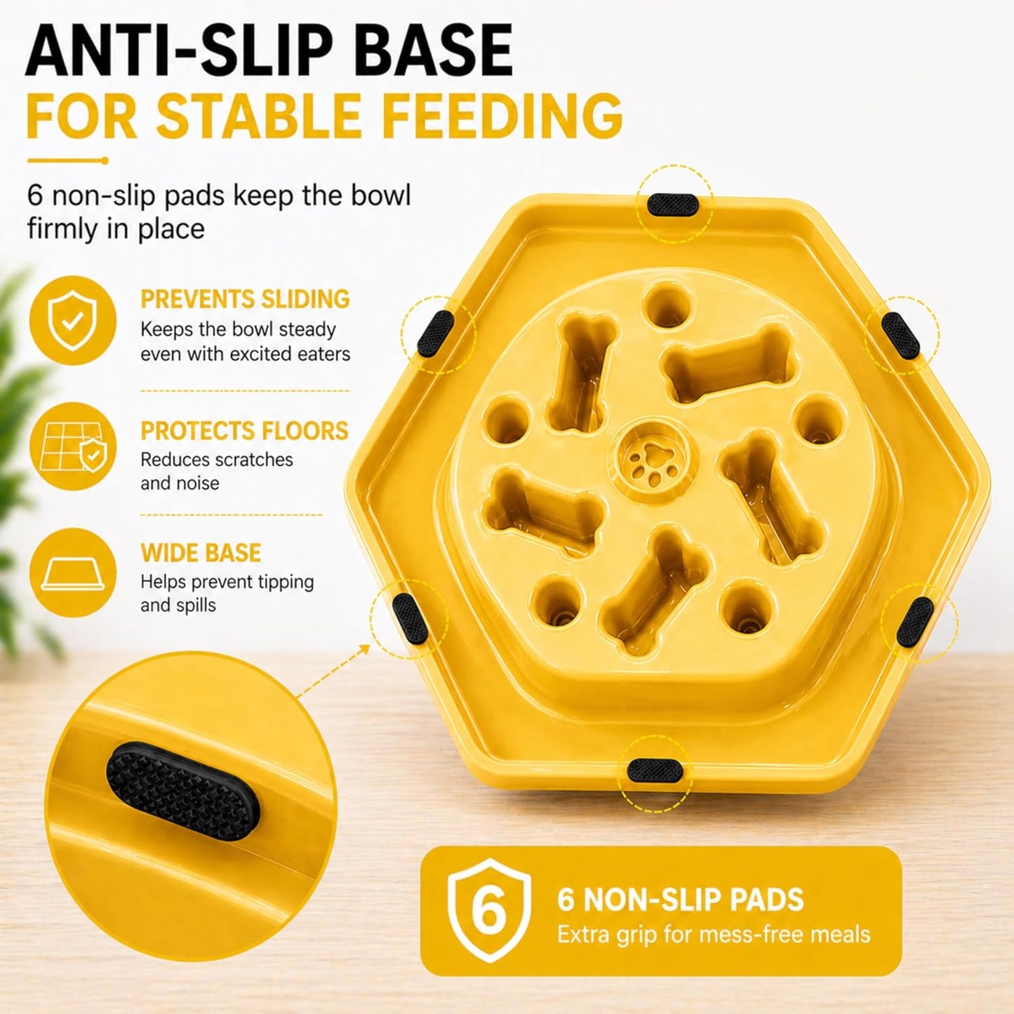 Slow Feeder Bowl for Small & Medium Cats & Dogs - Durable Slow Feeding Bowl with Non-Slip Base -Anti-Choking Puzzle Food Bowl for Dogs That Helps Mental Stimulation & Reduces Fast Eating-Yellow