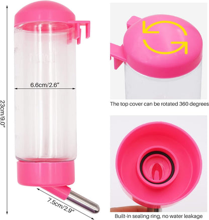 2 Pack 16 oz Guinea Pig Water Bottle no Drip for Cage no Leak Rat Small Animal Hamster Rabbit Water Bottle Attaches to Cage Bunny Water Dispenser,Ship by Random Color