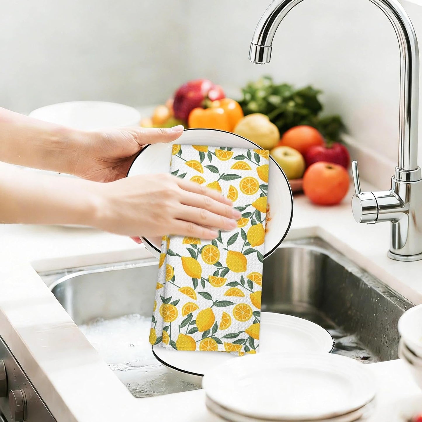 Summer Lemon Kitchen Towels, Lemon Gifts for Women Decor Dish Tea Towels Dishcloth for Kitchen, Summer Fruit Hand Towel for Bathroom, Fruit Lovers Gifts, 16x24 Inch