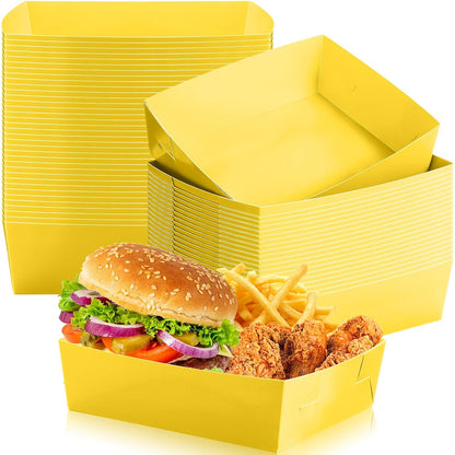 50 Pcs 5 lb Extra Large Paper Food Trays Disposable Food Boat Nacho Plate Serving Snack Trays Grease Resistant Self-assembly for Back to School Party Birthday Wedding Supply (Yellow)