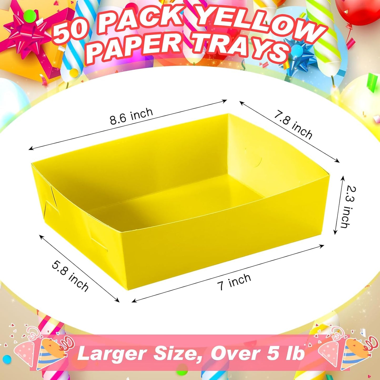 50 Pcs 5 lb Extra Large Paper Food Trays Disposable Food Boat Nacho Plate Serving Snack Trays Grease Resistant Self-assembly for Back to School Party Birthday Wedding Supply (Yellow)